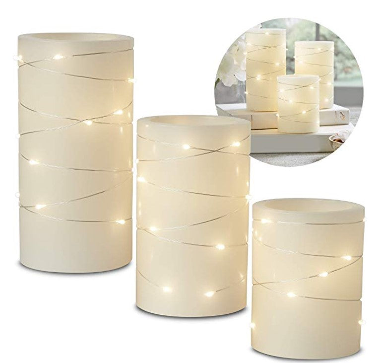 Laura Ashley 3-Piece Flickering LED Candle Set with Daily Timer