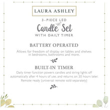 Load image into Gallery viewer, Laura Ashley 3-Piece Flickering LED Candle Set with Daily Timer