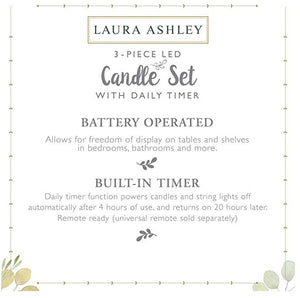 Laura Ashley 3-Piece Flickering LED Candle Set with Daily Timer