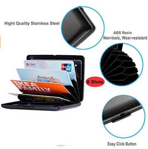 ANSSOW RFID Credit Card Holder Protector Stainless Steel Credit Card Wallet Slim RFID Metal Credit Card Case for Women or Men (Black)