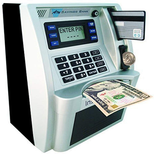 ATM Savings Bank,Personal ATM Cash Coin Money Savings Piggy Bank Silver