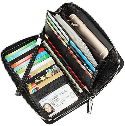 Lavemi Women's RFID Blocking Real Leather Zip Around Wallet Clutch Large Travel Purse Wristlet