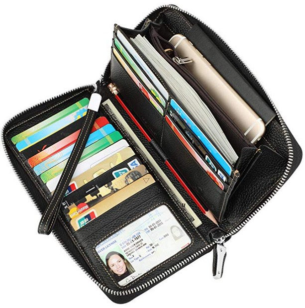 Lavemi Women's RFID Blocking Real Leather Zip Around Wallet Clutch Large Travel Purse Wristlet