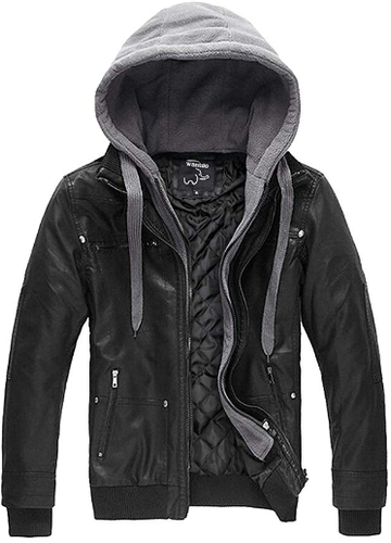 Faux Leather Jacket with Removable Hood