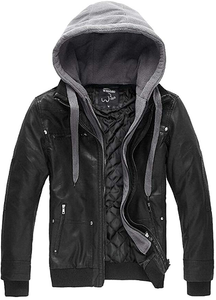 Faux Leather Jacket with Removable Hood