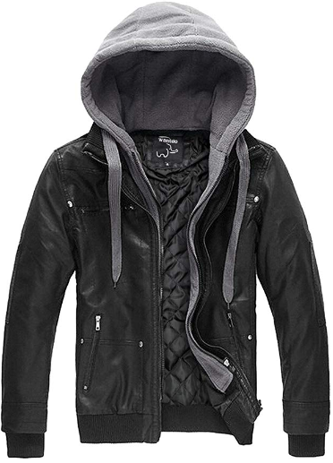 Faux Leather Jacket with Removable Hood